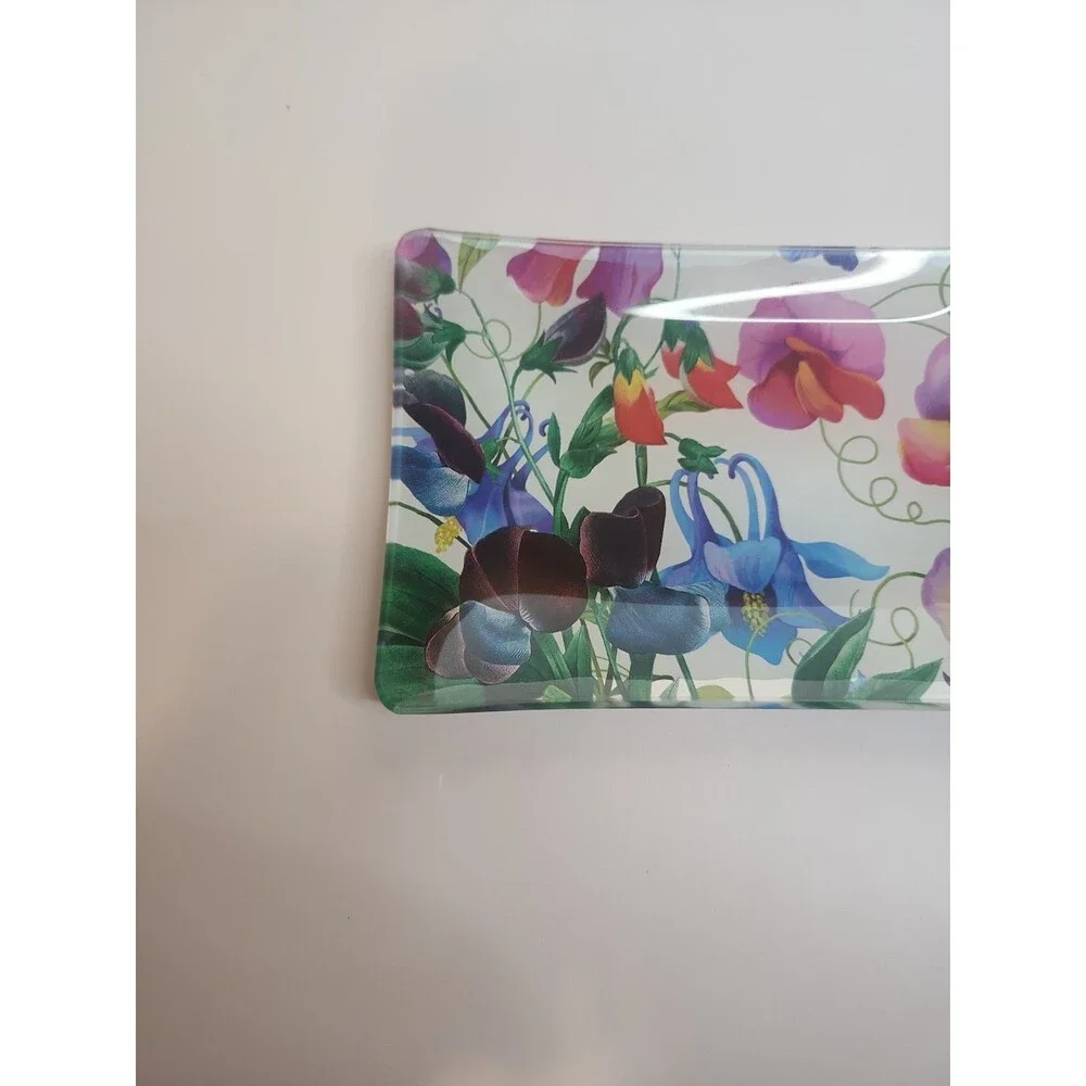 Michel Design Works Sweet Peas Rectangle Glass Soap Dish Floral Multi-Color NWOB